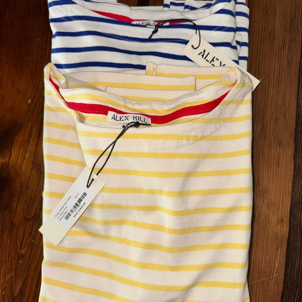 NWT Alex Mill White & Blue Striped Boatneck Long Sleeve Top